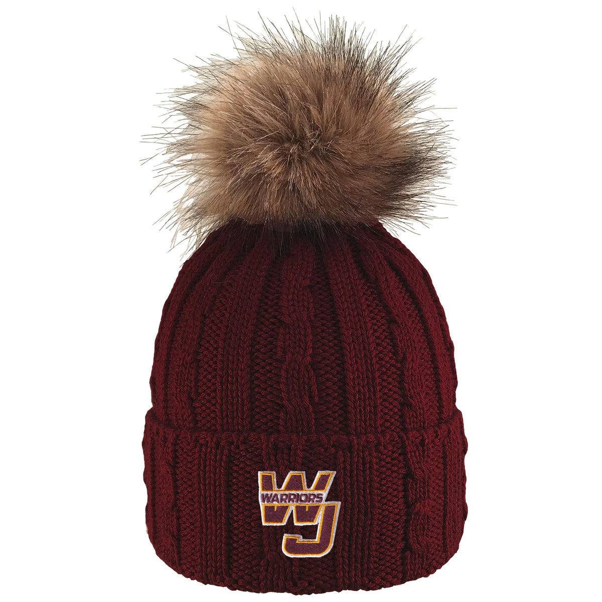 WJ Warriors Alps Knit Cuff Hat with Faux Fur Pom
