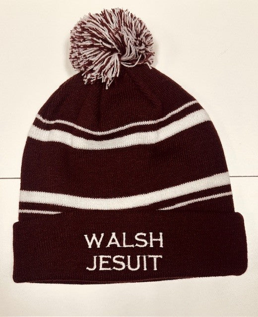 WJ Maroon and White Cuffed Beanie