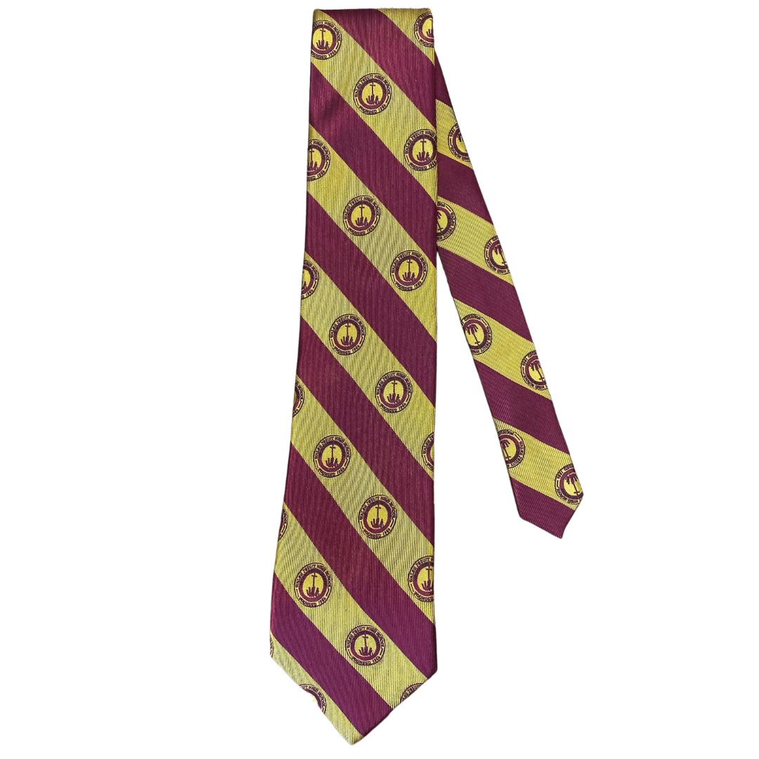 Walsh Jesuit Seal Maroon and Gold Striped Tie