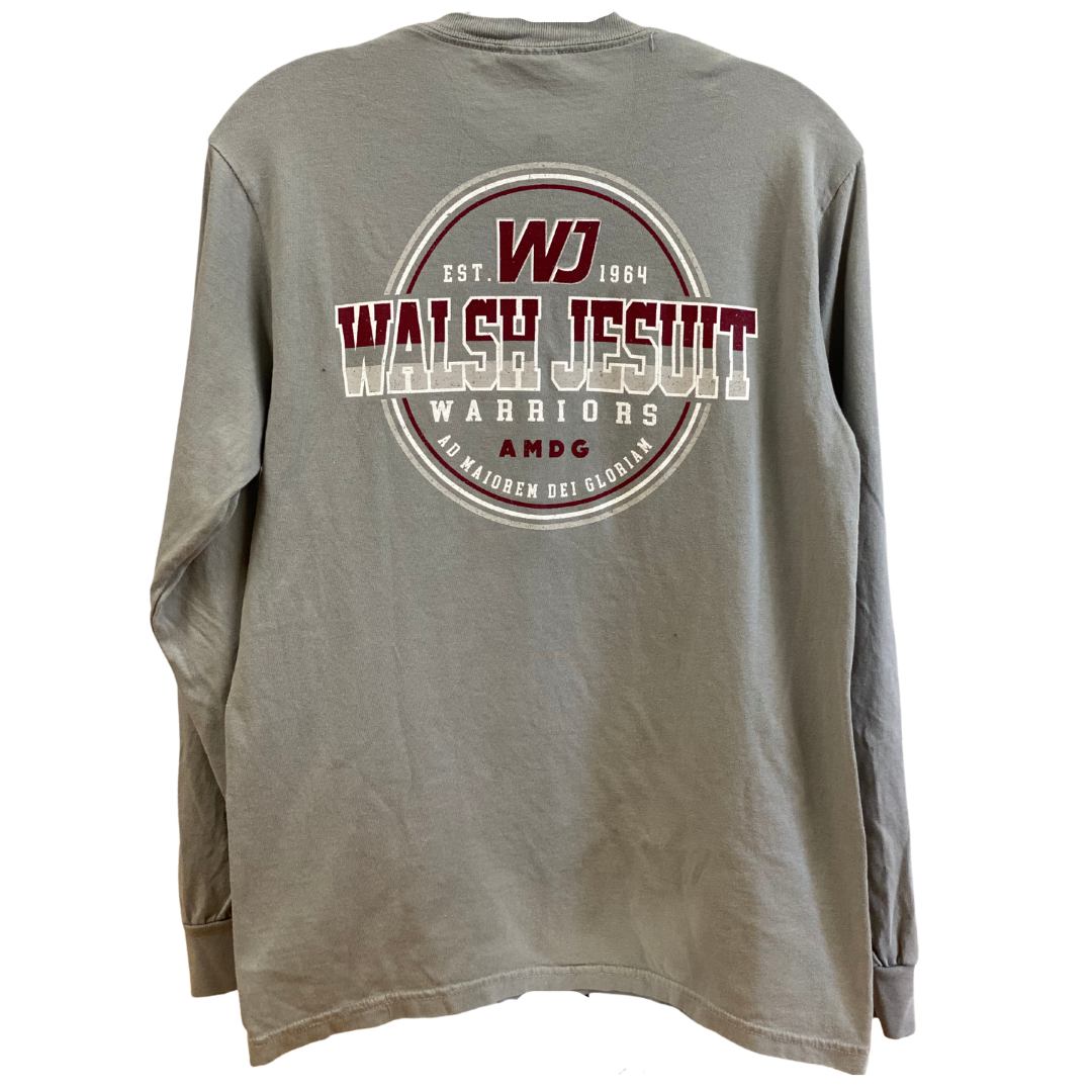 Walsh Jesuit Gradient Logo Comfort Colors Long Sleeve T-Shirt Grey